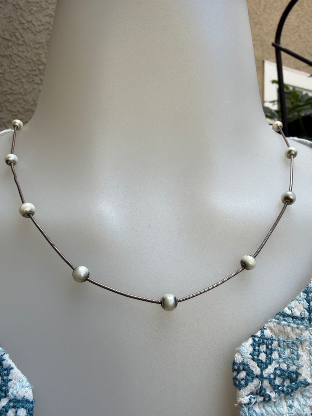 Vintage Sterling Silver Pearl Station Necklace